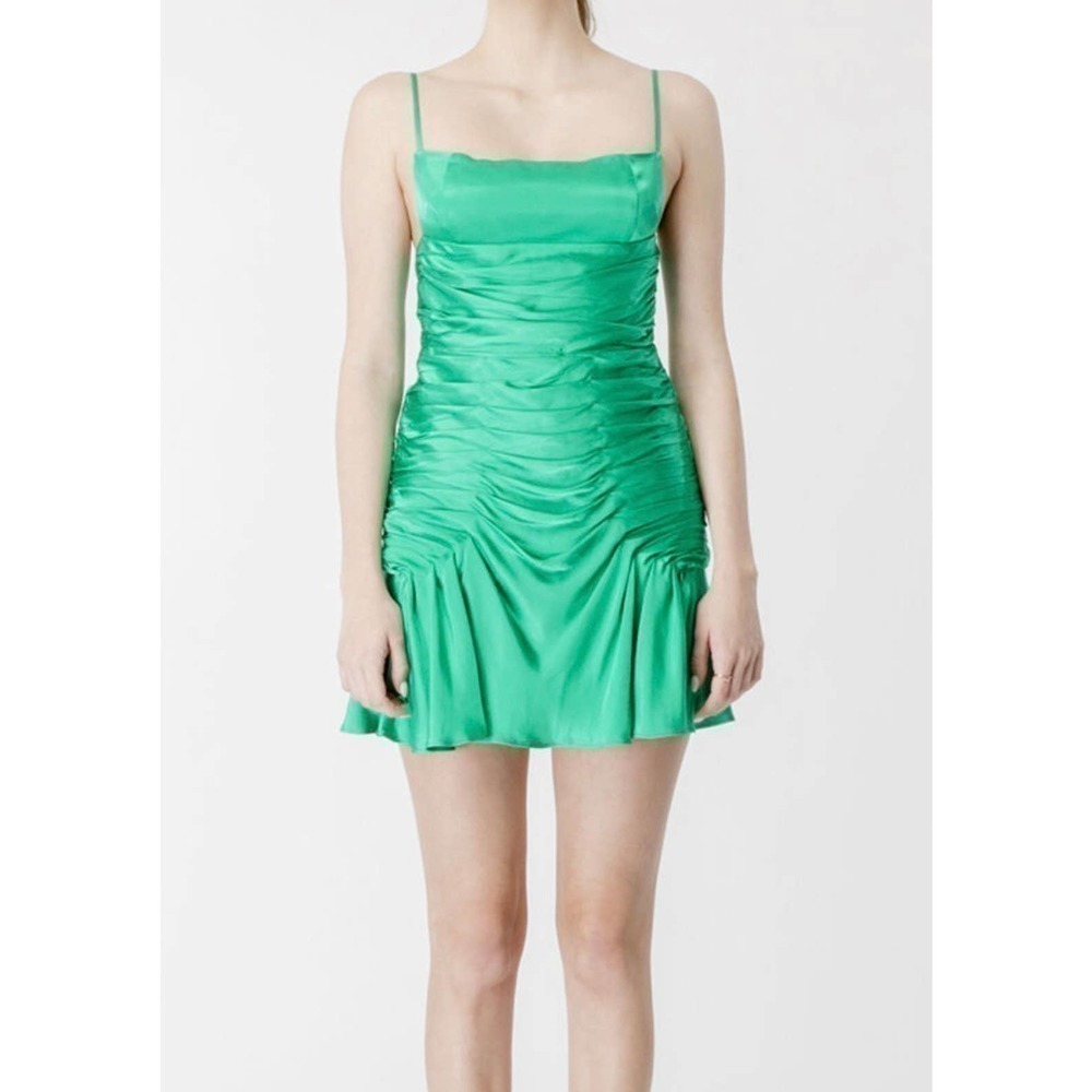 Bardot $139 Quinn Mini Ruched Dress Vivid Green Size Medium NWT